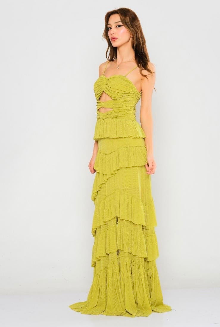 Layered Wedding Guest Evening Dresses with Zipper and Lace up - Lime - LussoCA