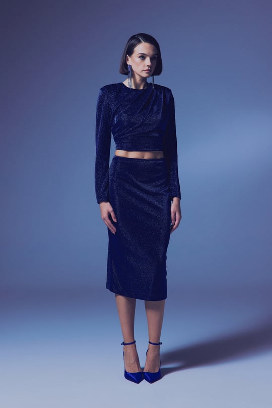 Glittery Midi Pencil Skirt - Royal Blue