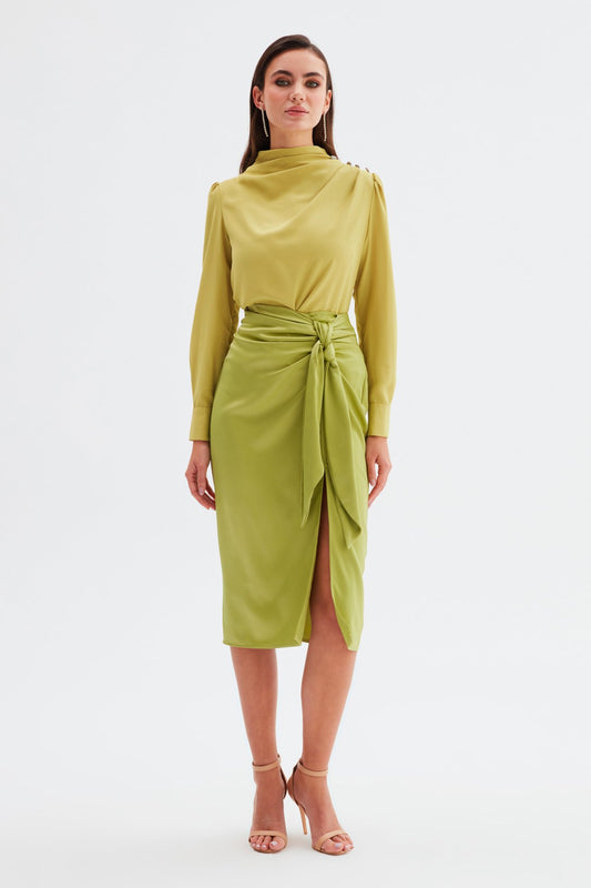 Tied Satin Skirt - Olive - LussoCA