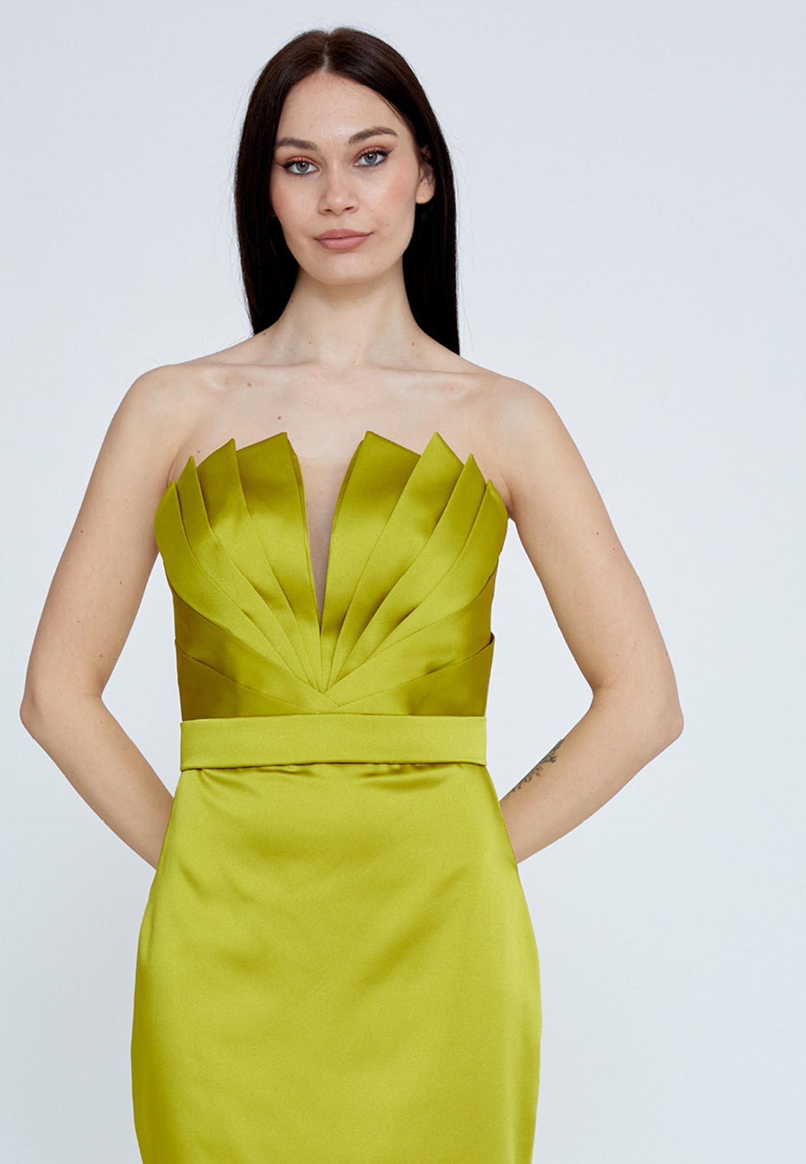 Lime Satin long dress without slit - LussoCA