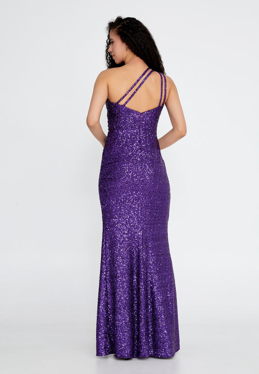 One Shoulder Maxi Sequin Mermaid Regular Purple Wedding Guest Dress- Purple - LussoCA