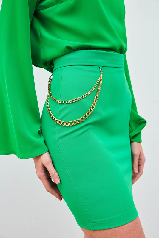 Mini Skirt with Chain Accessories - GREEN - LussoCA