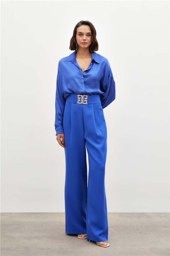 Waist Accessory Wide Leg Trousers - Royal Blue