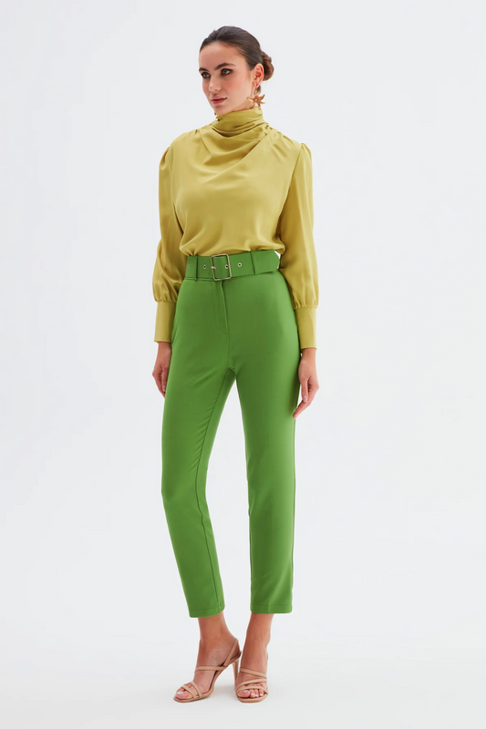 High Waist Belted Trousers - green