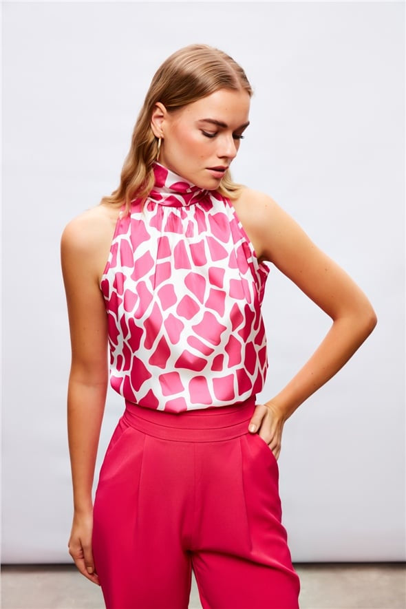 Patterned Sleeveless Blouse - PINK - LussoCA