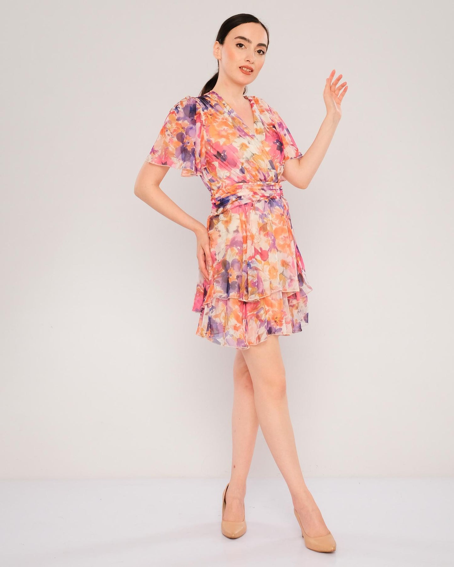 Mini Short Sleeve Casual Dresses - Pink-Floral - LussoCA