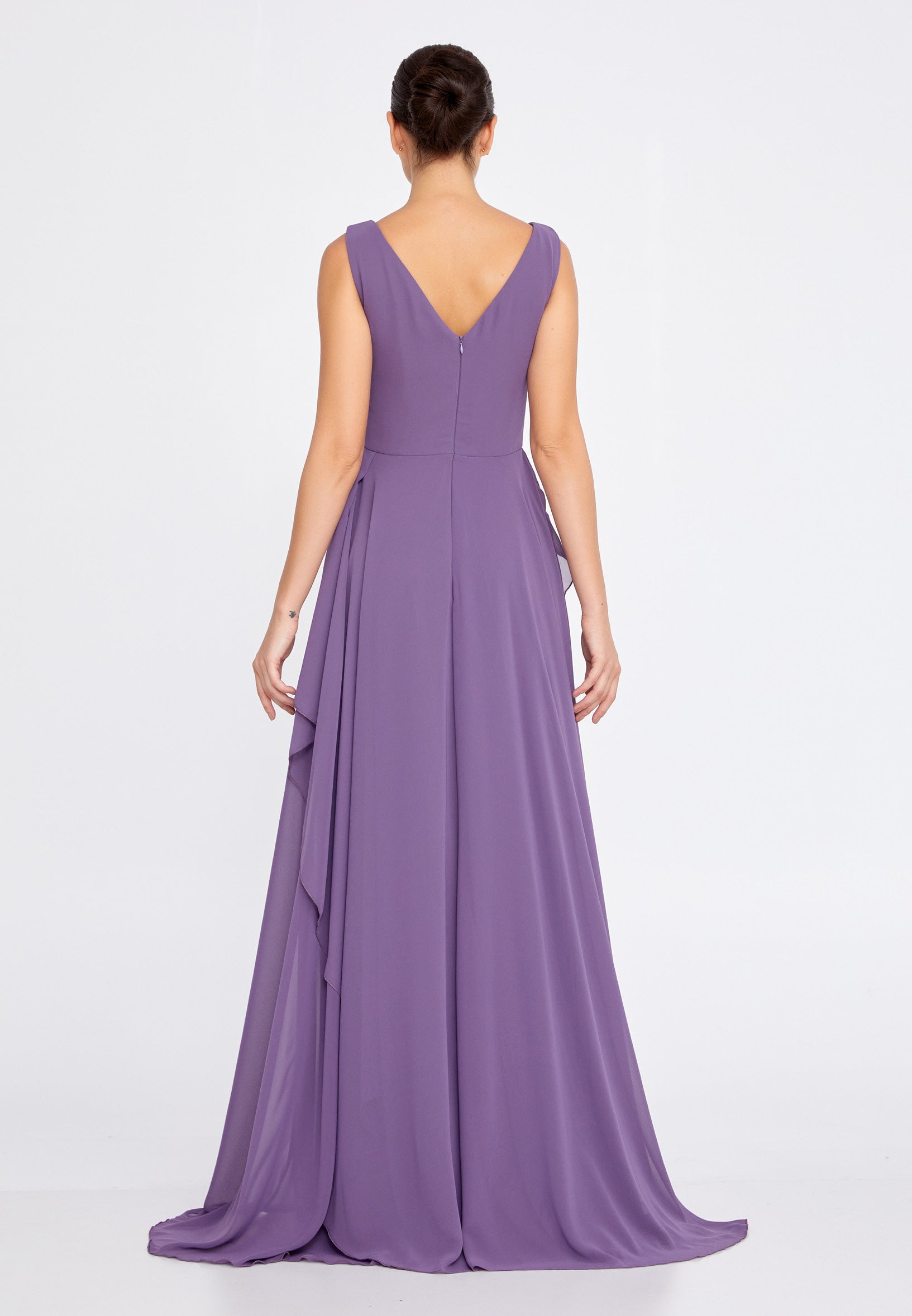 Sleeveless Maxi Chiffon Column Regular Purple Wedding Guest Dress - Purple - LussoCA