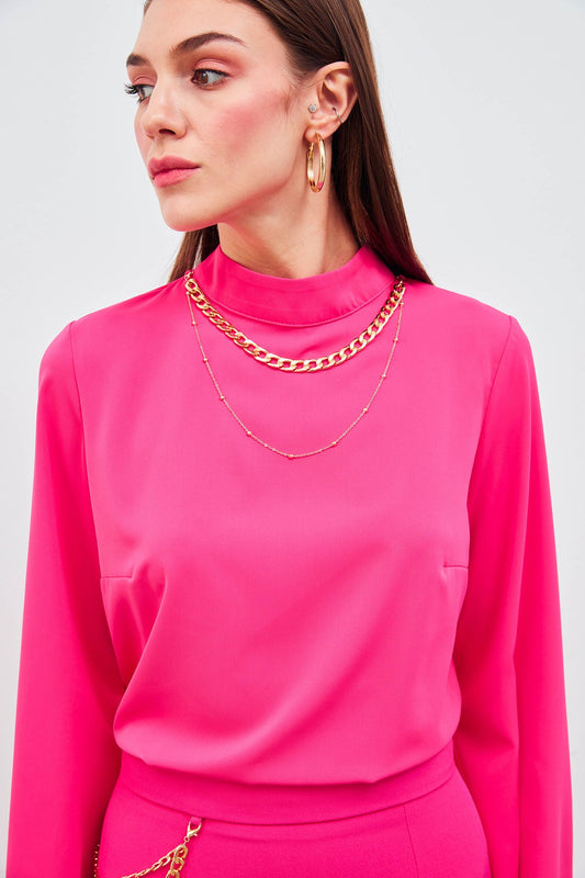 Spanish Sleeve Blouse with Necklace - Hot Pink - LussoCA