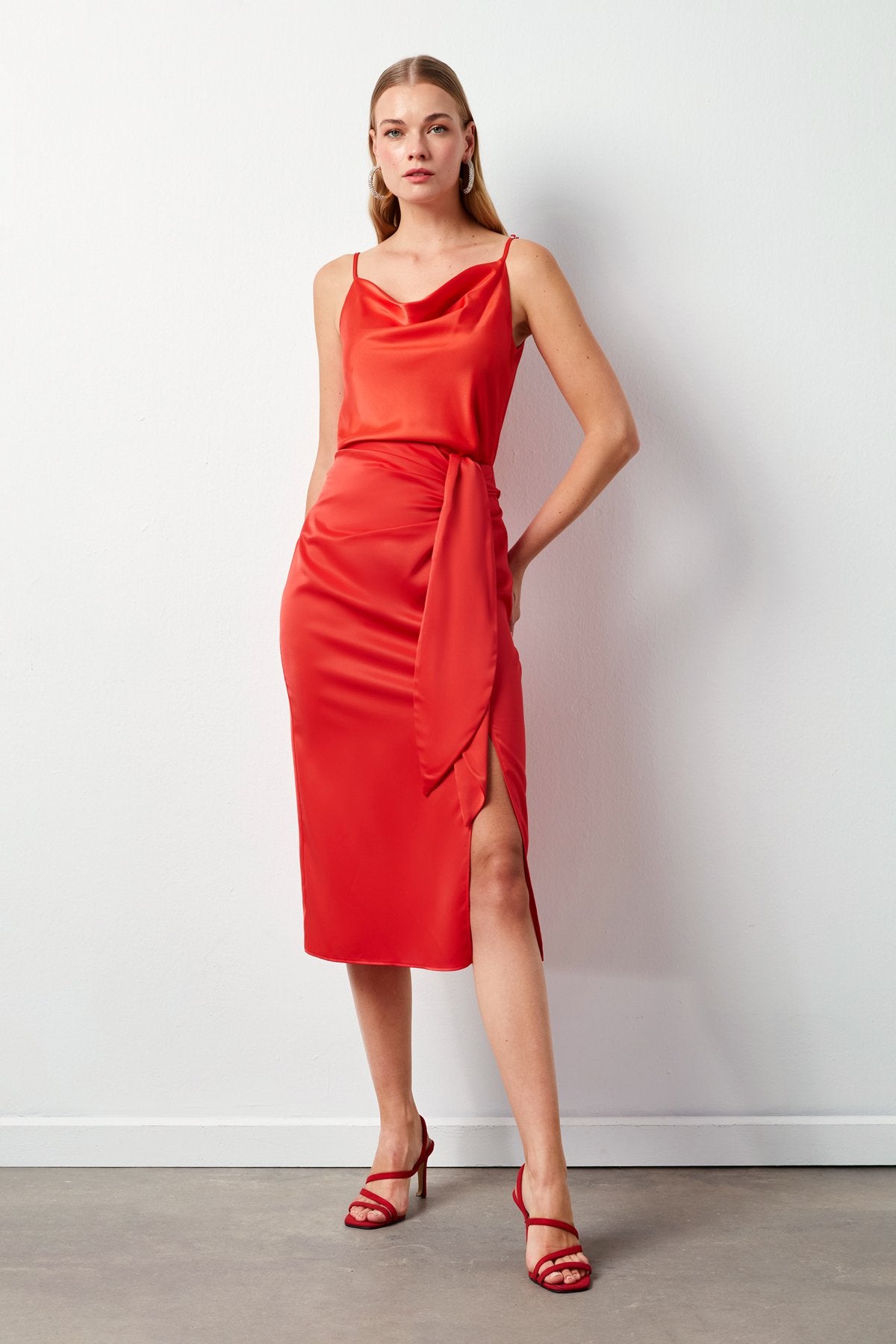 Tied Satin Skirt - Coral - LussoCA