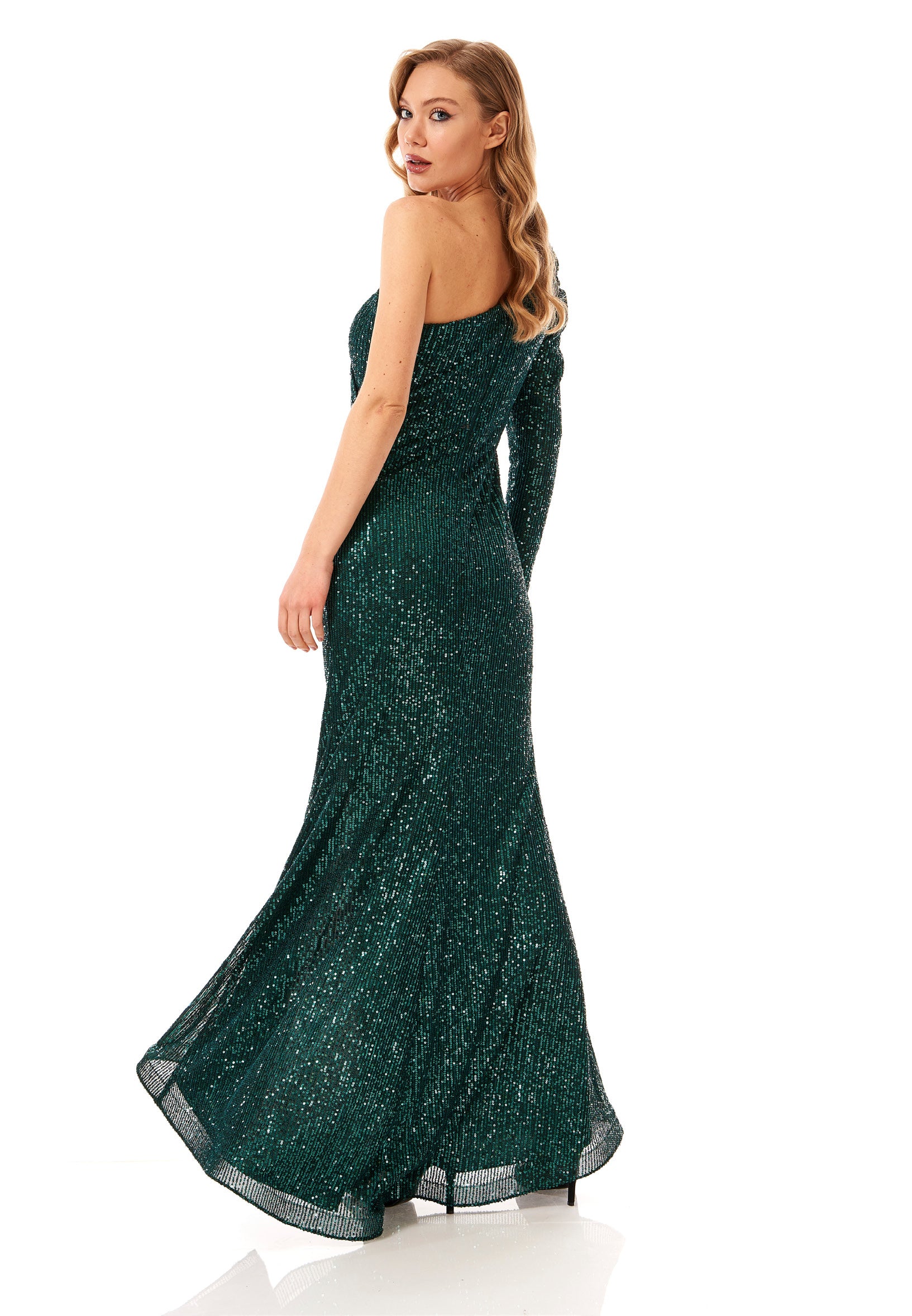 One Shoulder Maxi Lycra Mermaid Regular Green Wedding Guest Dress - LussoCA