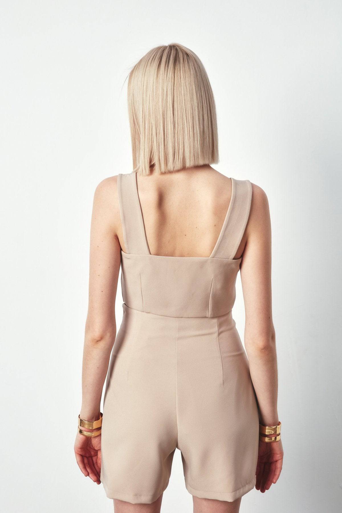 Crop Blouse with Snap Detail - BEIGE - LussoCA
