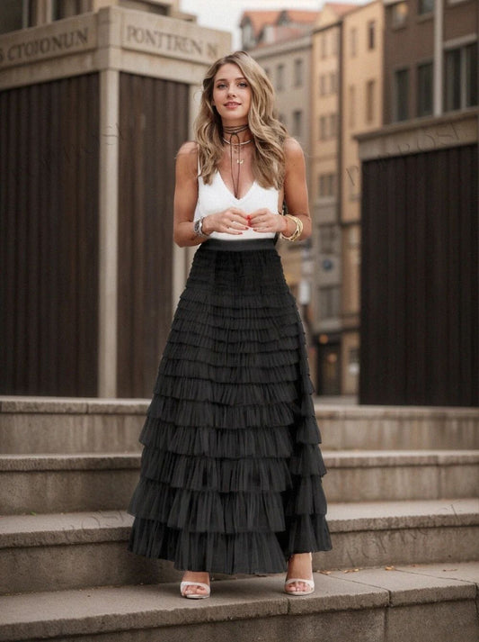 Layered Chiffon A-line Midi Skirt