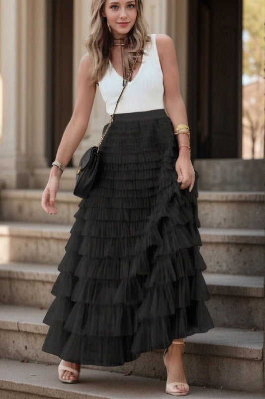 Layered Chiffon A-line Midi Skirt