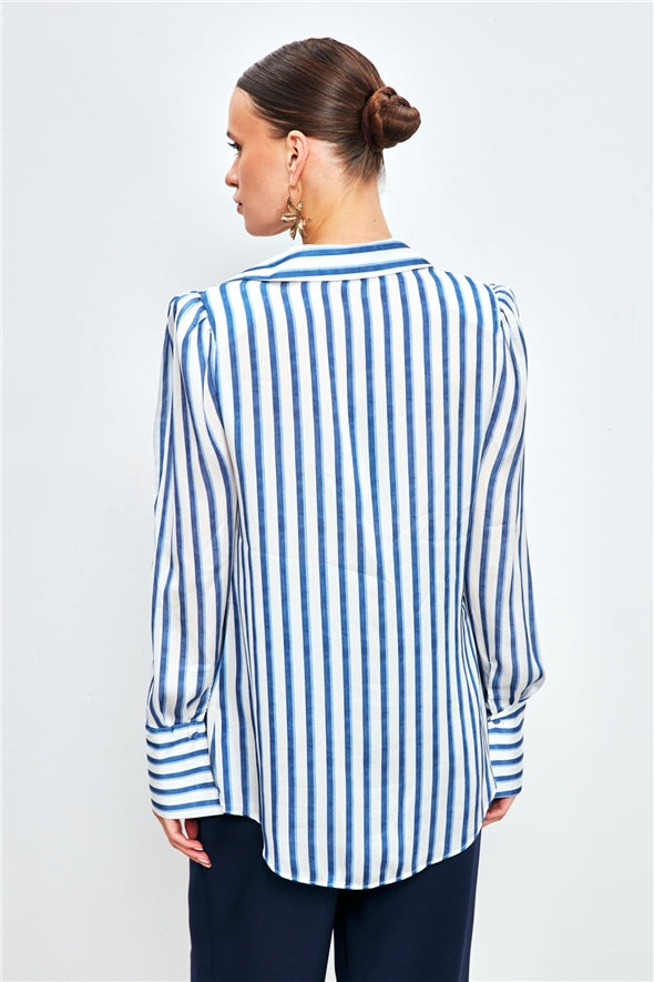 Striped Padding Detailed Shirt - Blue
