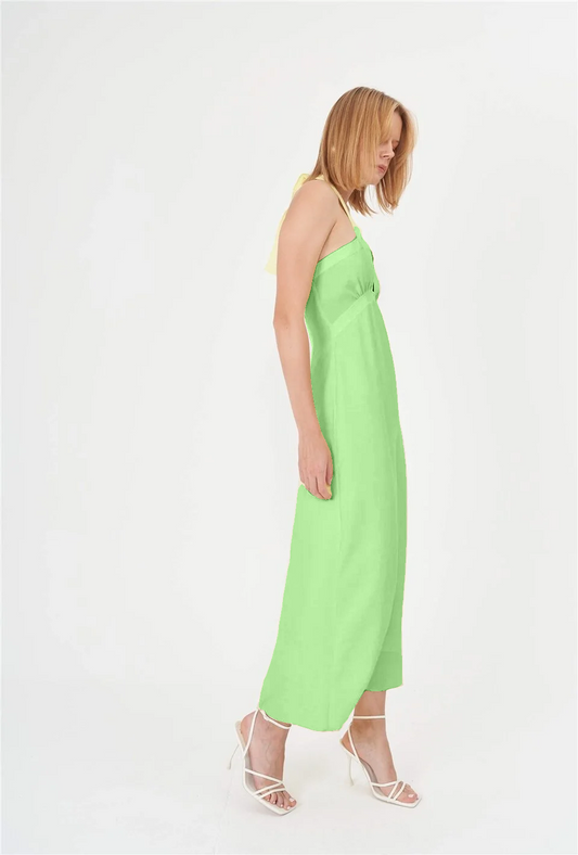 Sustainable Halter Neck Summer Dress - Lime Green - LussoCA