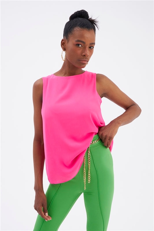 Sleeveless Loose Georgette Top - Pink - LussoCA