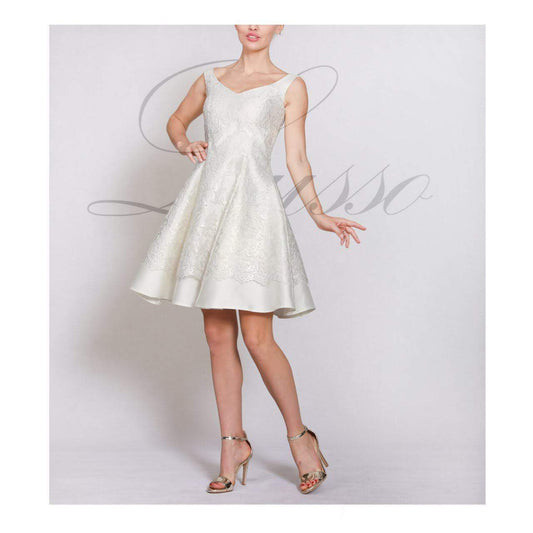 Satin Flare Dress with Chiffon Accents - White