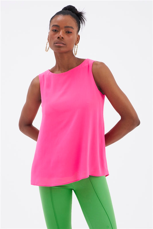 Sleeveless Loose Georgette Top - Pink - LussoCA