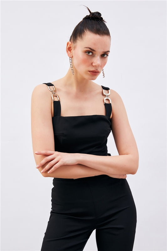 Shoulder Accessory Crop Top - Black - LussoCA