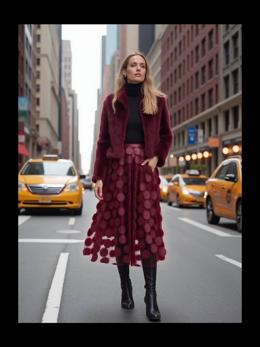 the midi burgundy skirt with 3D dot 