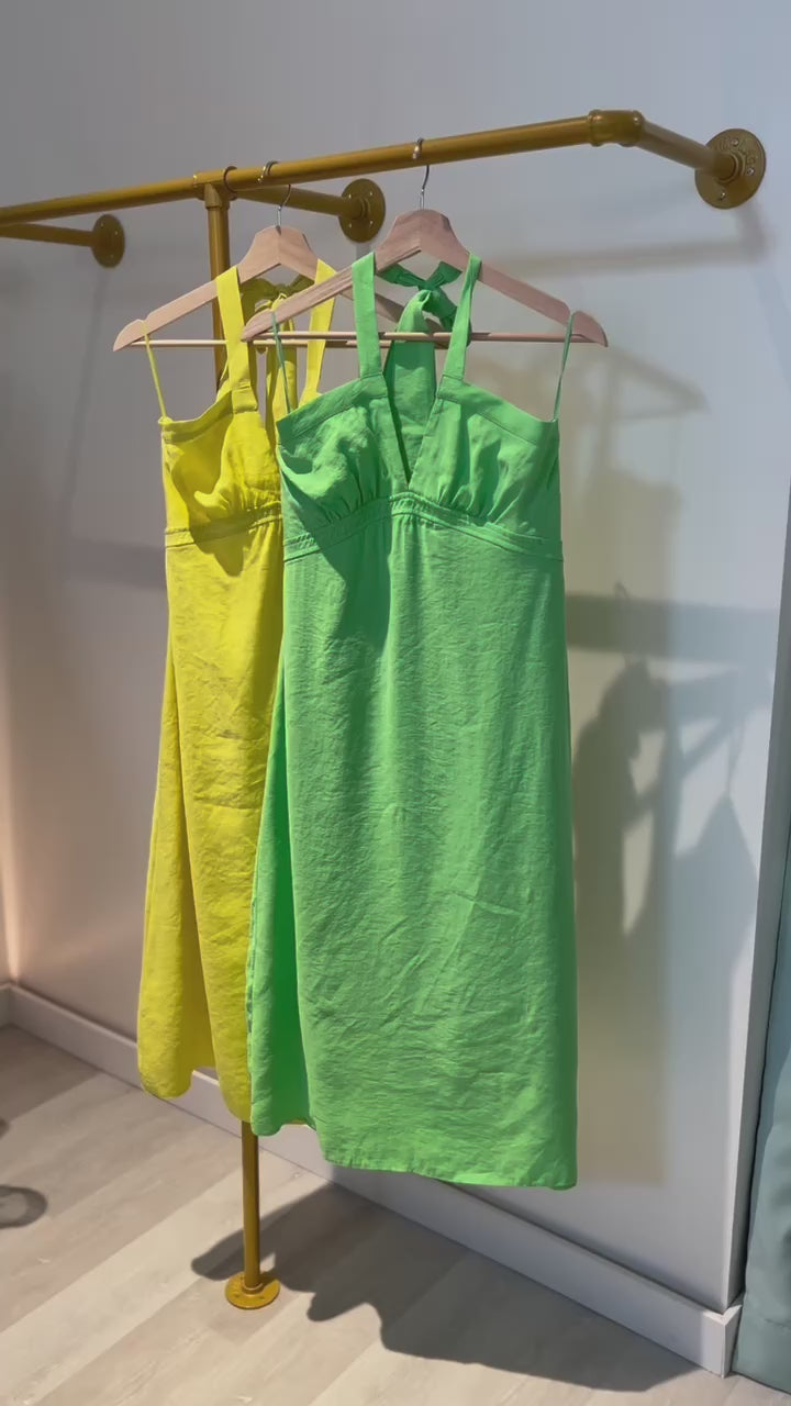 Sustainable Halter Neck Summer Dress - Lime Green