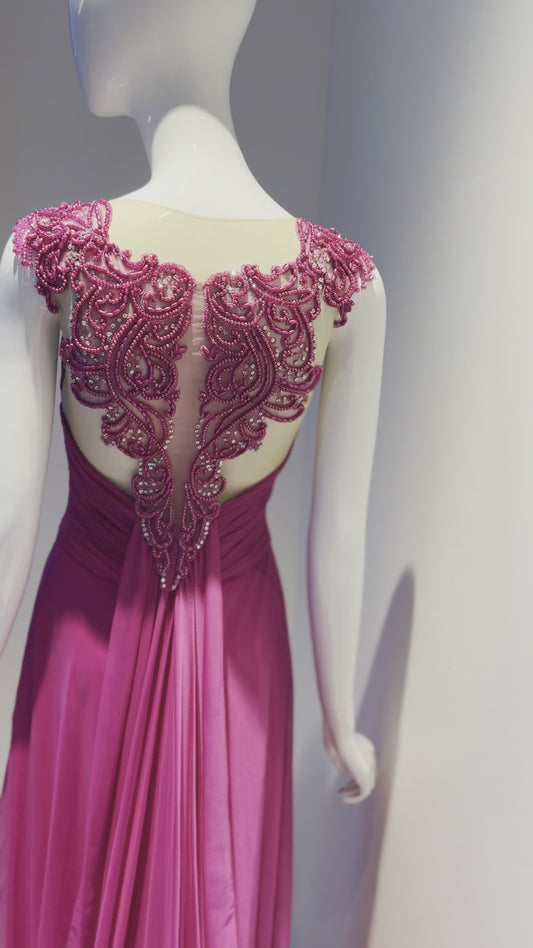 Deep V-neck Backless Silk Dress - Pink