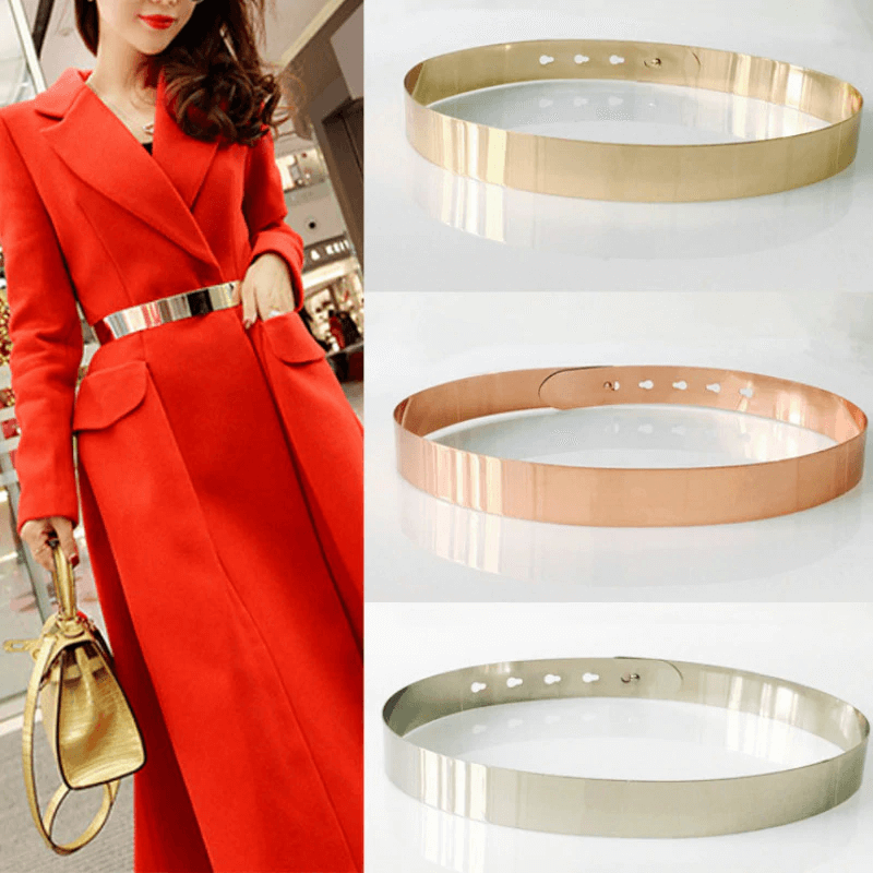 Adjustable Metal Waist Belt Bling Mirror Gold Color Plate Belts