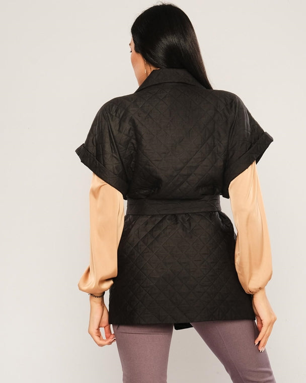 Quilted Short Sleeve Jacket - Black-Jacket-Favori-LussoCA