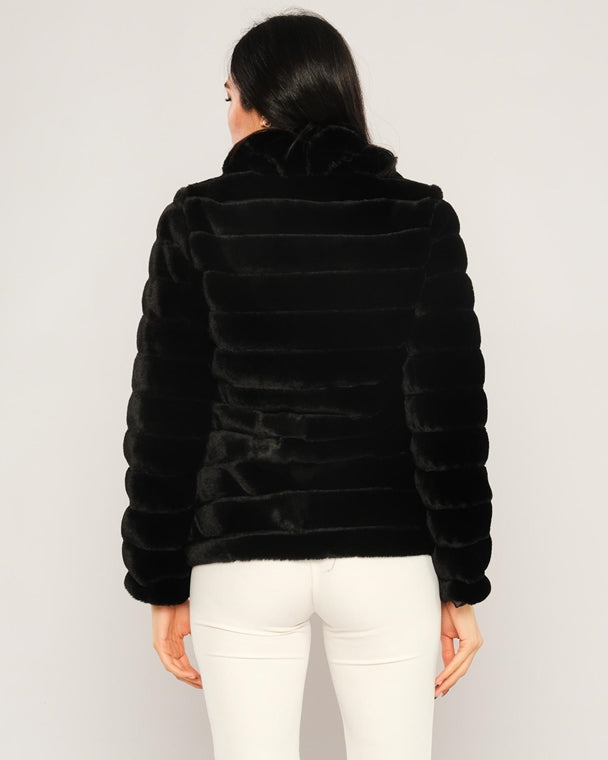 Plush Short Formal Coat - Black