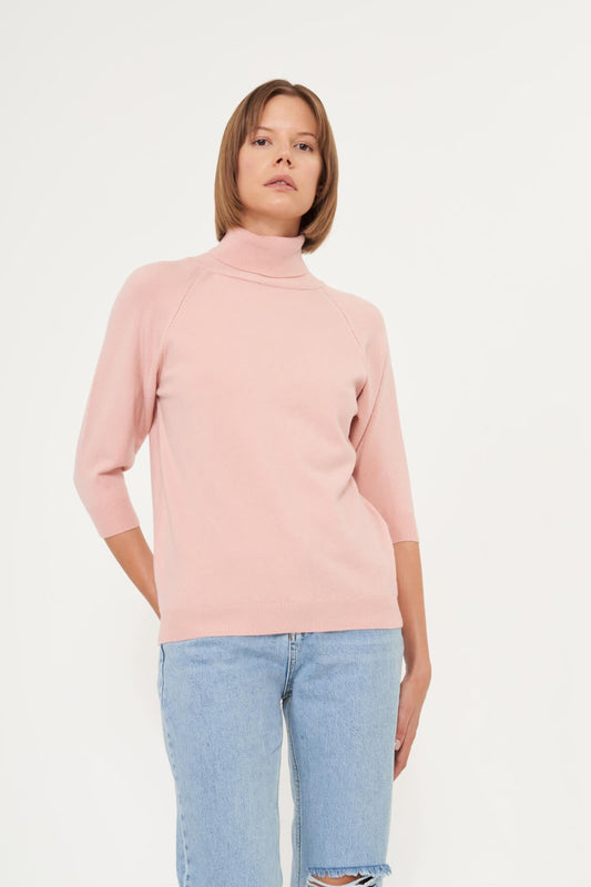 Turtle Neck Sweater with 3/4 Sleeve - Off White - LussoCA