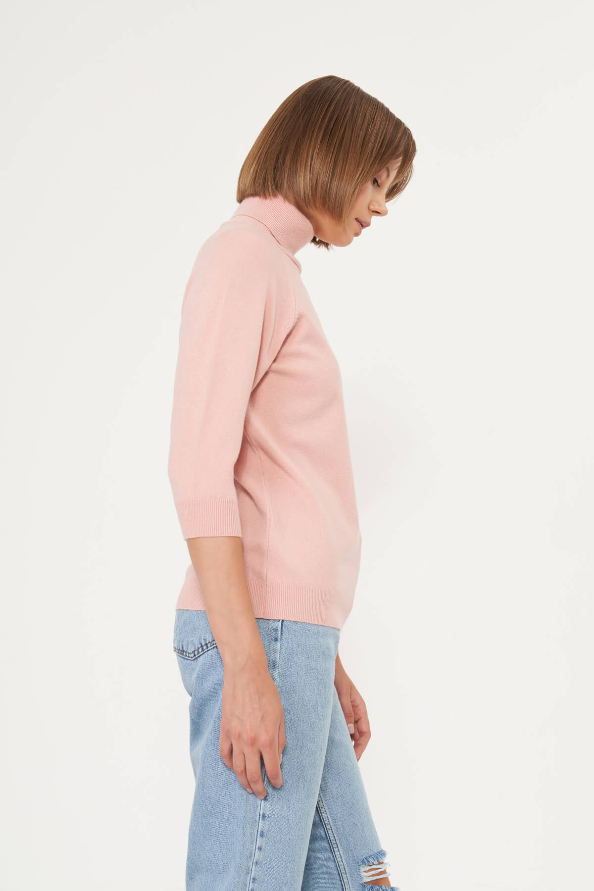 Turtle Neck Sweater with 3/4 Sleeve - Off White - LussoCA