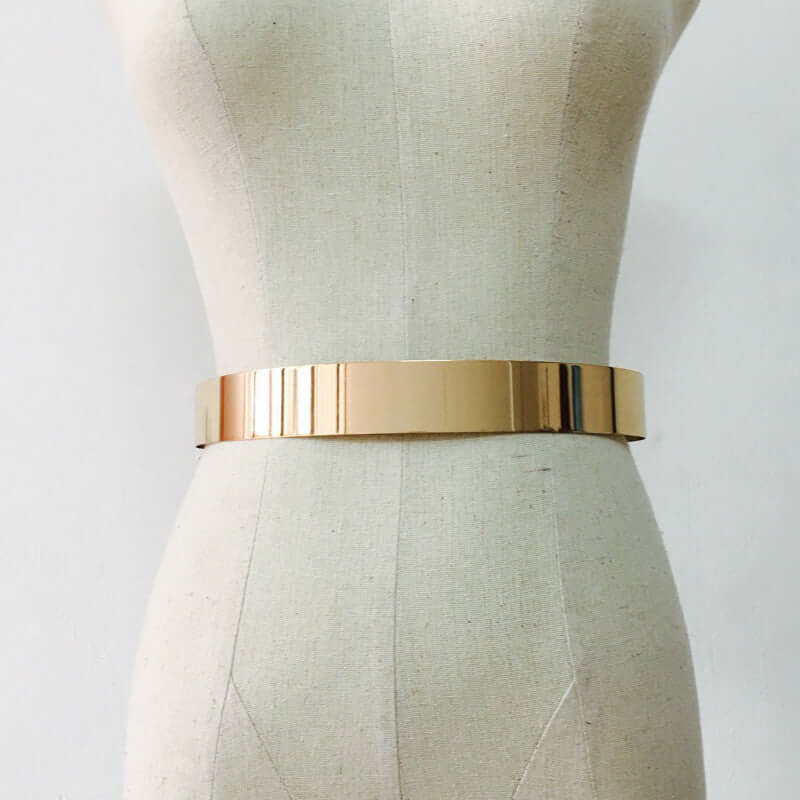 Adjustable Metal Waist Belt Bling Mirror Gold Color Plate Belts