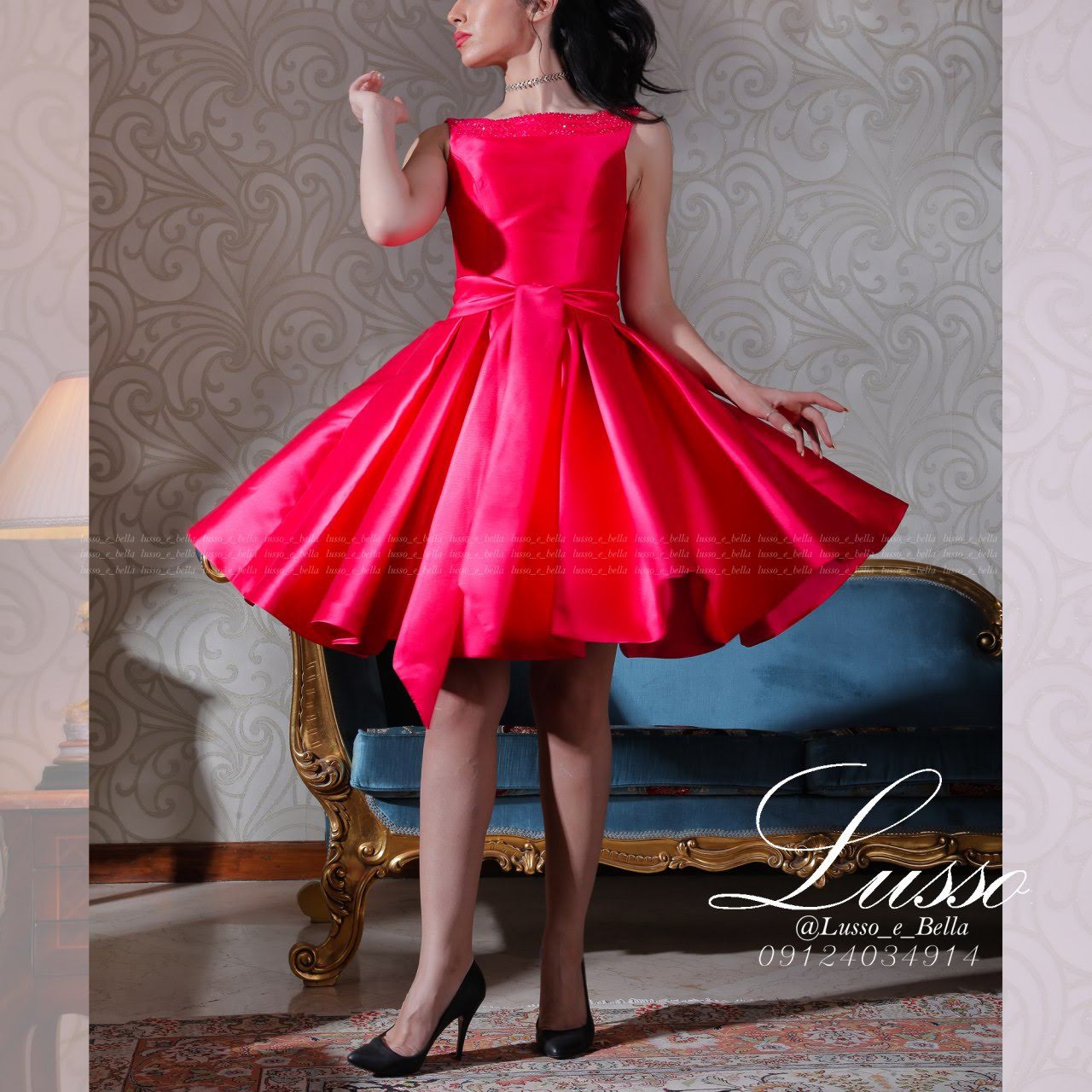 Taffeta Prom Round Neck with Beading Short Dress-Dress-Lussoca-LussoCA