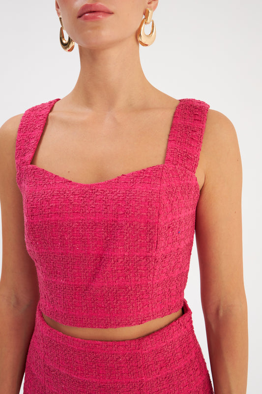 Strap Tweed Crop Blouse - Fuchsia - LussoCA