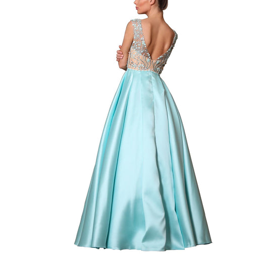 Beaded A-line Taffeta  Long Dress - LussoCA