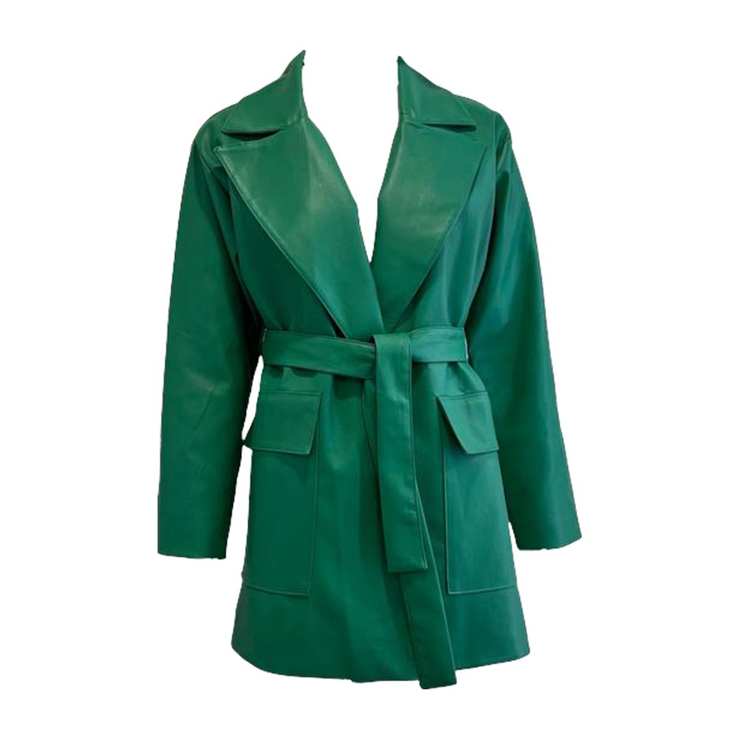 Belted Leather Jacket - Green - Jacket - LussoCA