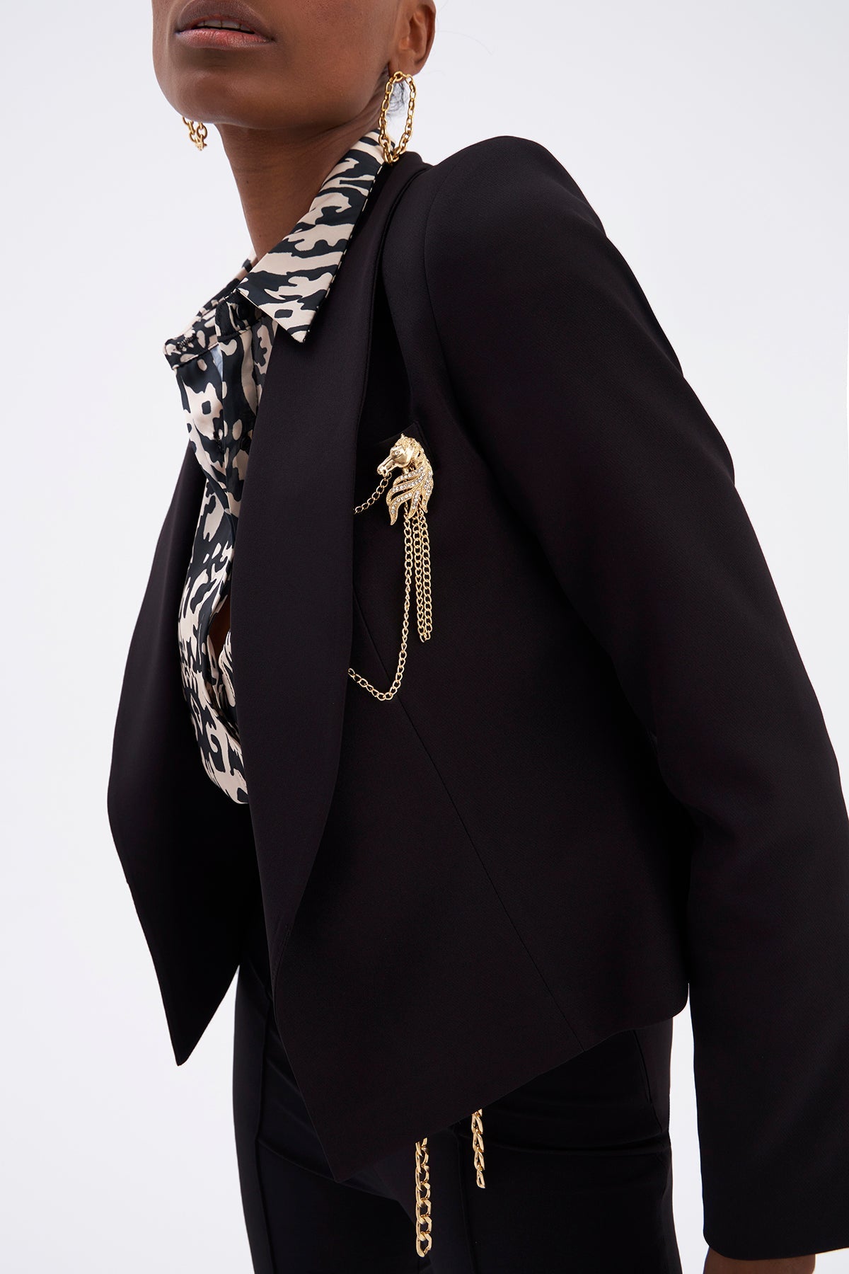 Brooch Detailed Short Jacket without button - BLACK - Jacket - LussoCA