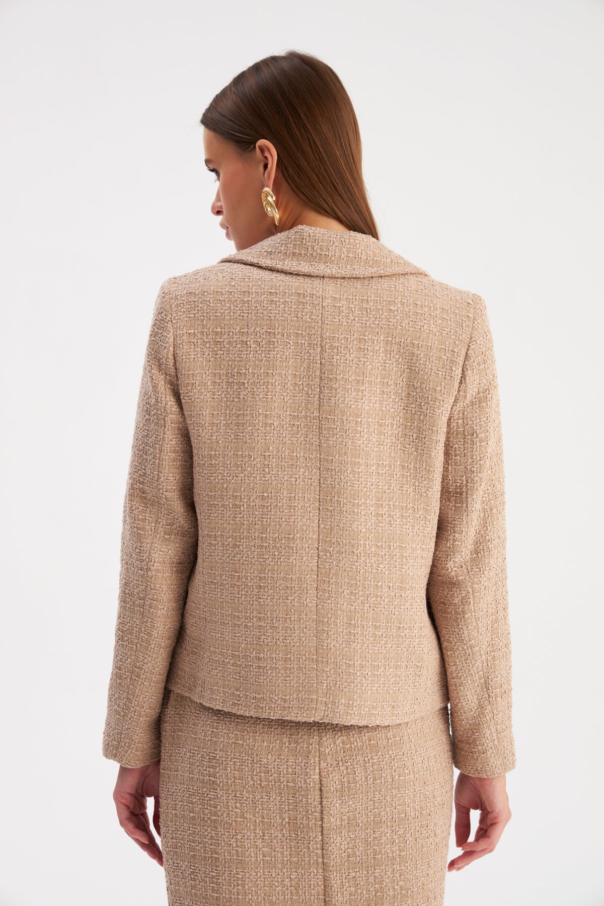 Buttoned Tweed Jacket - BEIGE - Jacket - LussoCA