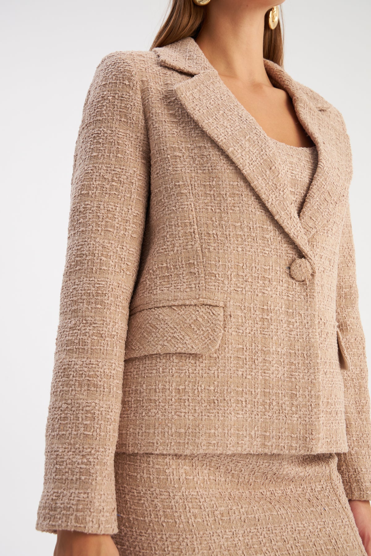Buttoned Tweed Jacket - BEIGE - Jacket - LussoCA