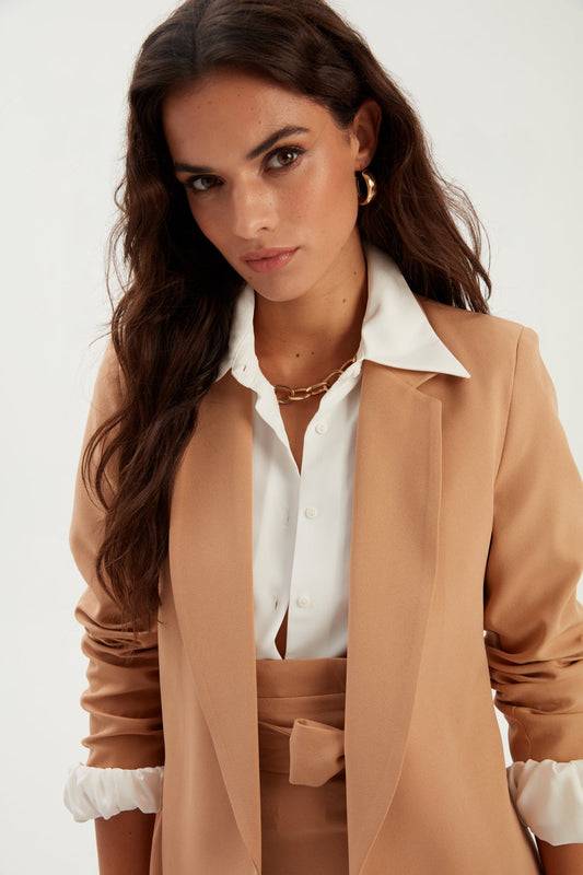 Classic collar slim fit jacket - CAMEL - LussoCA