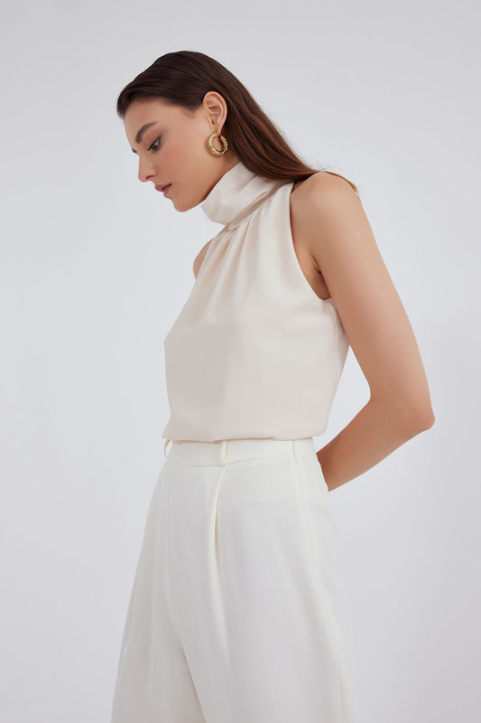 Collared sleeveless Top - BEIGE - LussoCA