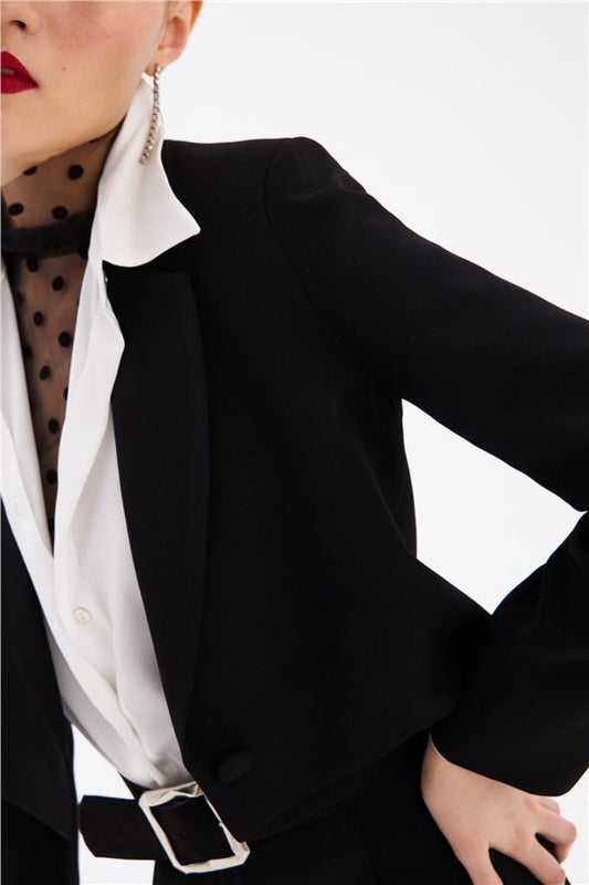 Crop Crepe Formal Blazer - Black - LussoCA