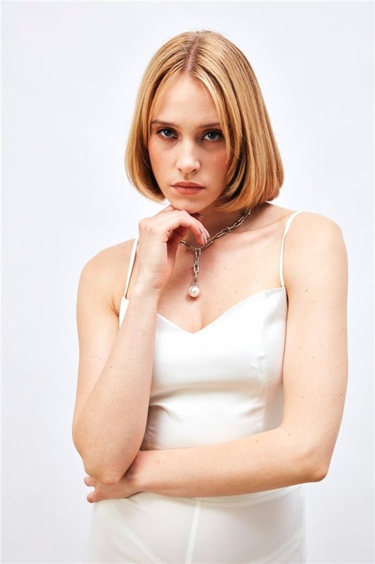 Satin Crop Top  with String Straps - white - LussoCA