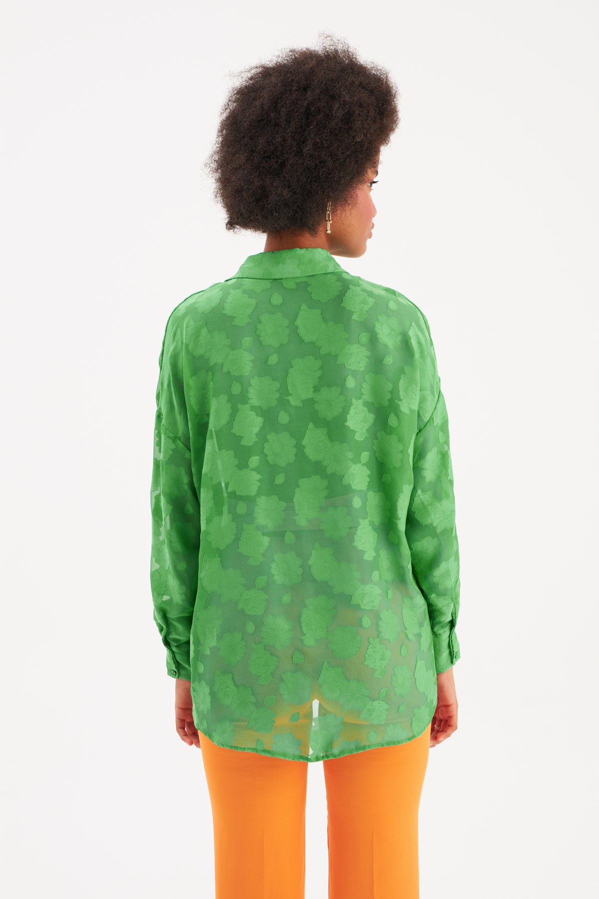 Floral Patterned Loose Shirt - GREEN