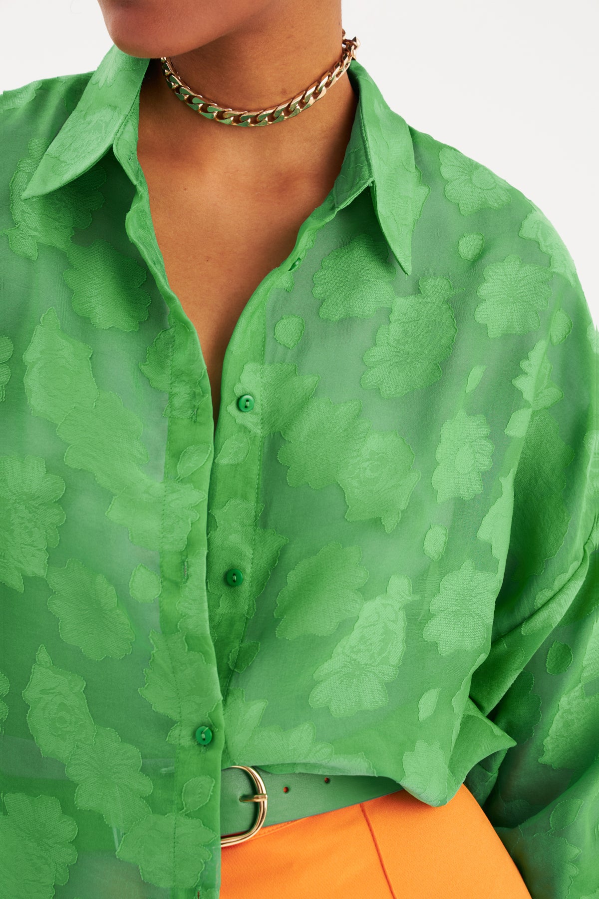 Floral Patterned Loose Shirt - GREEN