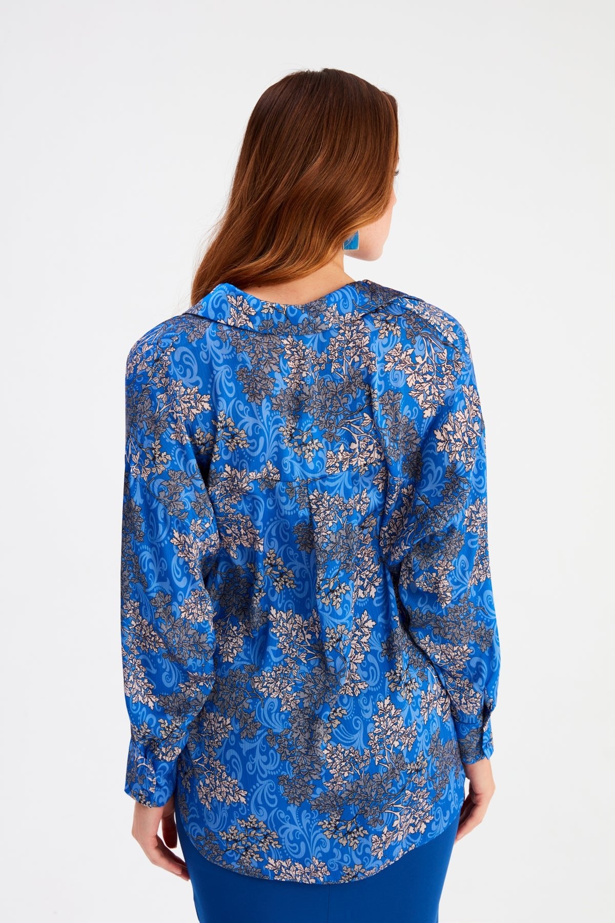 Dolman Sleeve Patterned Shirt - Azure Blue - Top - LussoCA