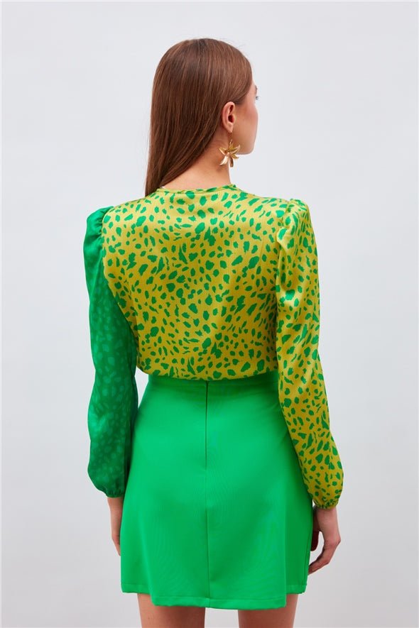 Double Breasted Patterned Bodysuit - Yellow light Green - Top - LussoCA