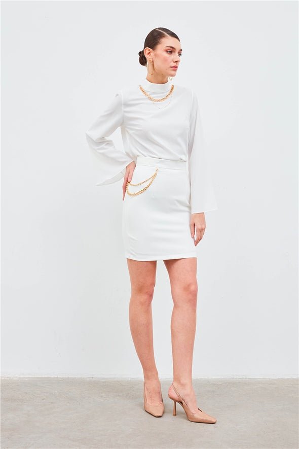 Double Chain Accessory Mini Skirt - White - Bottom - LussoCA