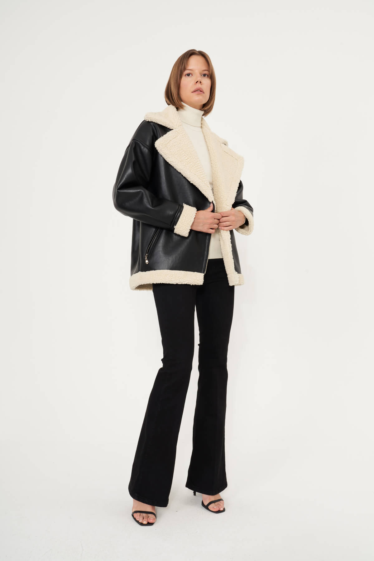 Fleece Lined Leather Milla Jacket - Jacket - LussoCA