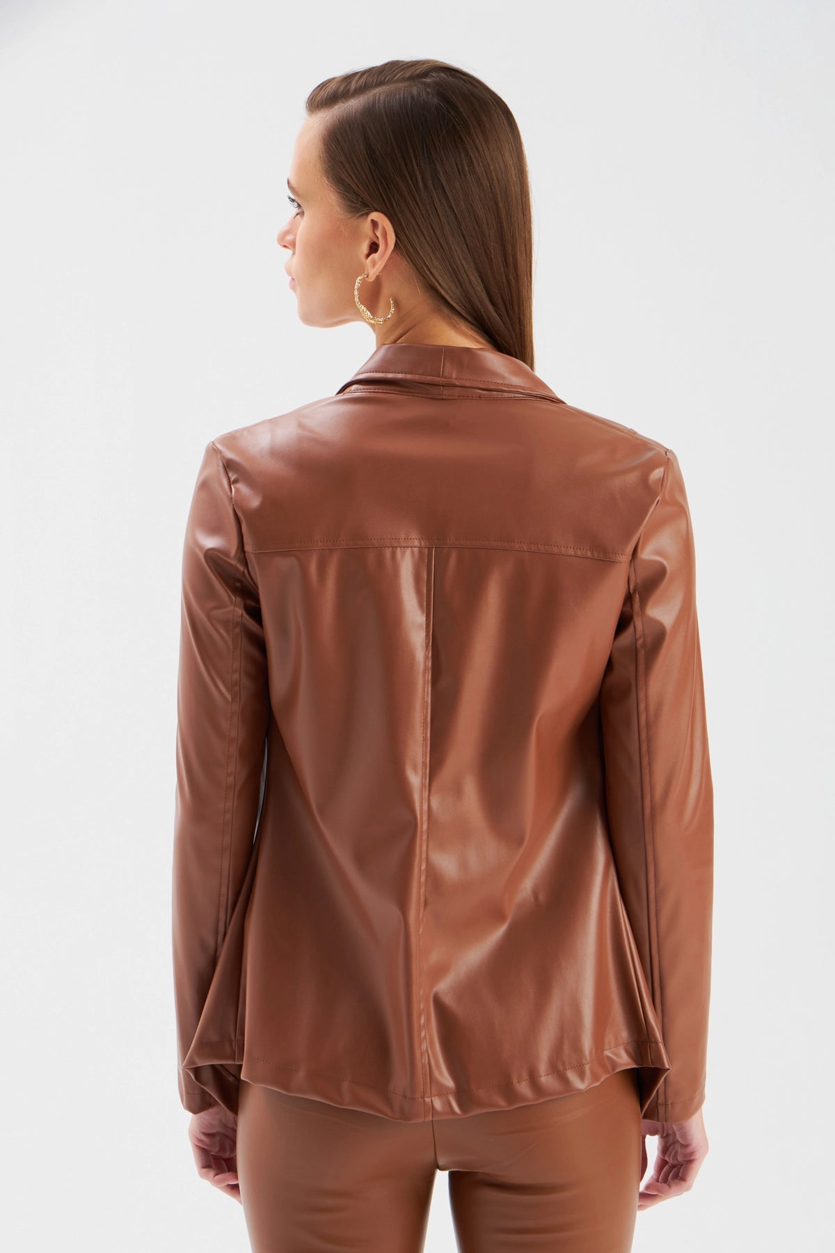 Wide Collar Leather Jacket - Brown - LussoCA